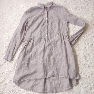 Halston Tunic Blouse Shirt Top 100% Linen Gray Collared Babydoll Small Women S